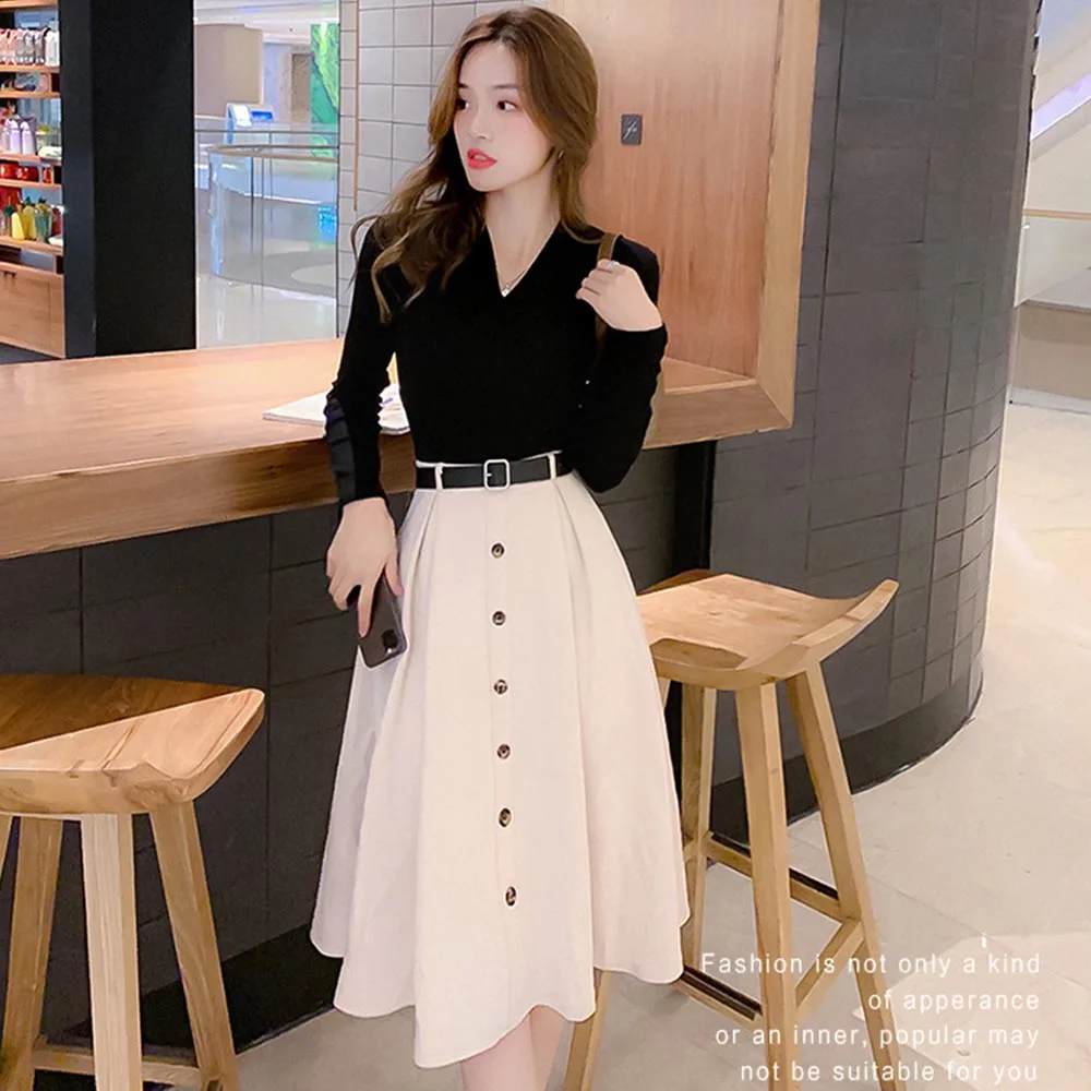 Женский офисный комплект из двух предметов зимняя одежда вязаный свитер с