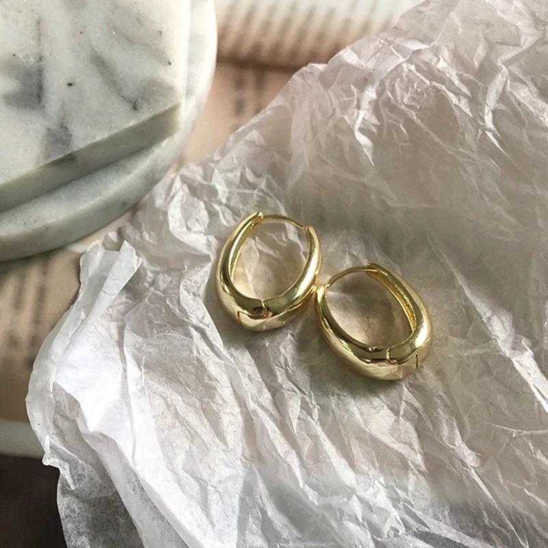 gold GHIDBK, маленькие золотые серебряные одноцветные овальные серьги-кольца, модные массивные серьги ручной работы, женские минималистичные повседневные серьги - Окраска металла: gold