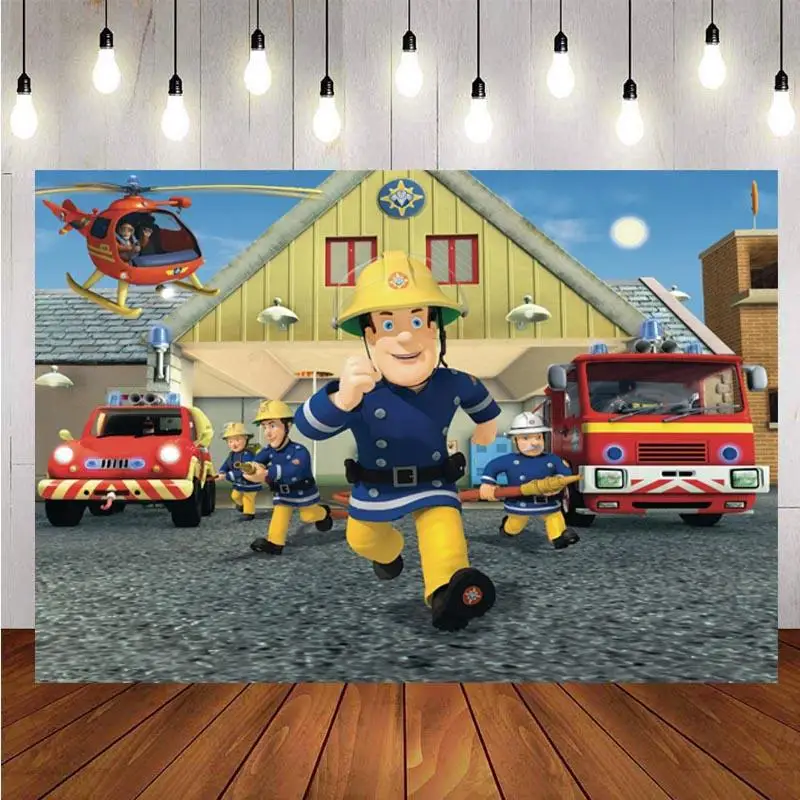 

Fireman Sam Backdrop Boys Birthday Party Baby Shower Customized Photography Background Photo Studio Decor Banner Prop