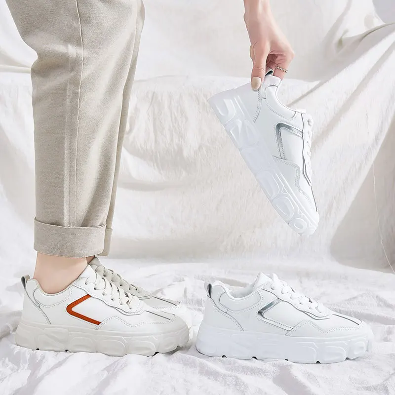 Кроссовки женские из искусственной замши повседневная обувь на платформе белые