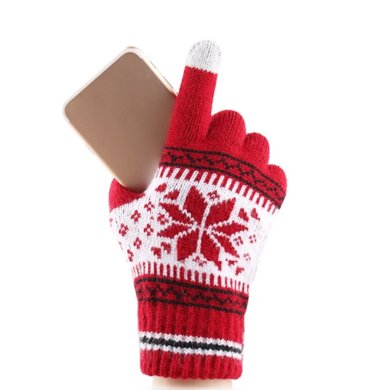 

Women Men Winter Snowflake Knitted Gloves Thicken Thermal Plush Lined Christmas Outdoor Touchscreen Texting Mittens Hand Warmer