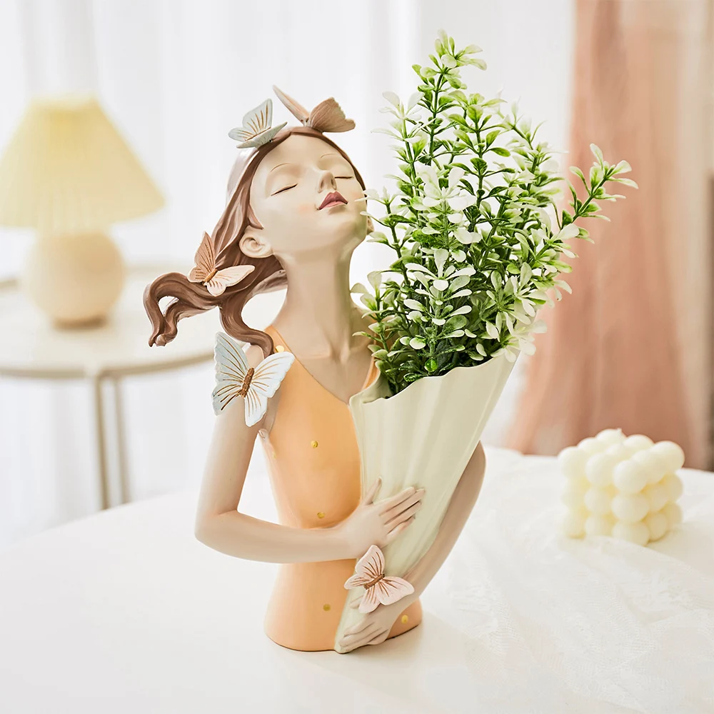 

Elf girl Sculpture Character Model Dried flowers Vase Modern Living Room Bedroom Countertop Vase Gift Nordic garden Decor Home