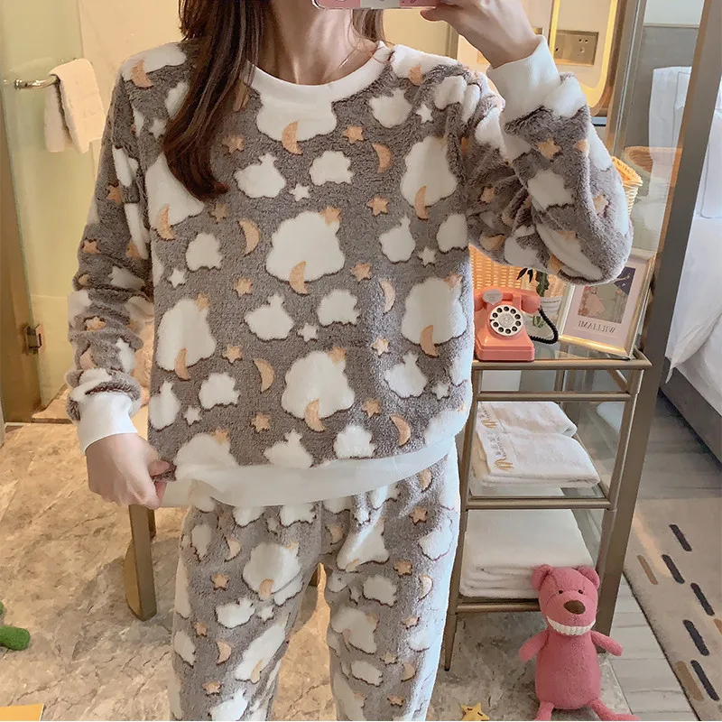 2019 зимняя теплая Фланелевая Пижама для женщин толстая Коралловая бархатная