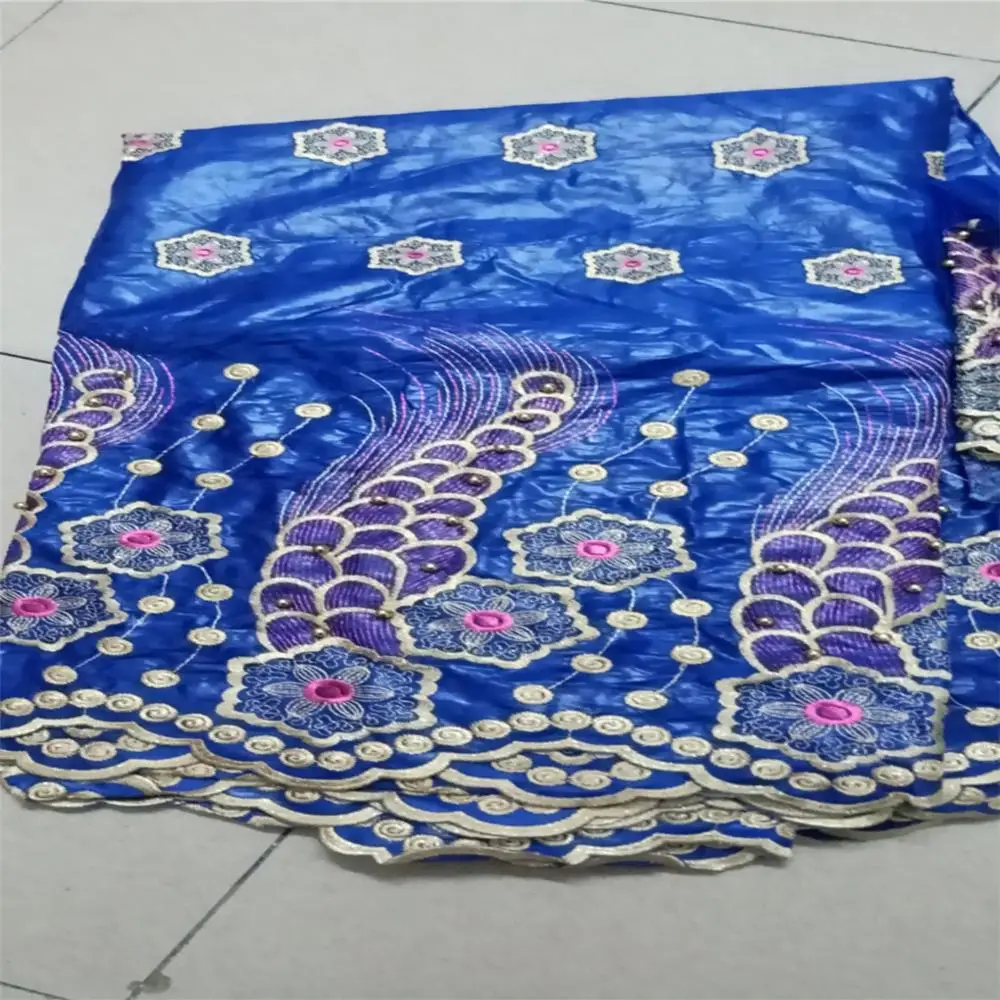 

Low Price, Old Style African Bazin Riche Fabric with Brode Fashion Embroidery Bazin Lace fabric with French Net Lace 7 Yards