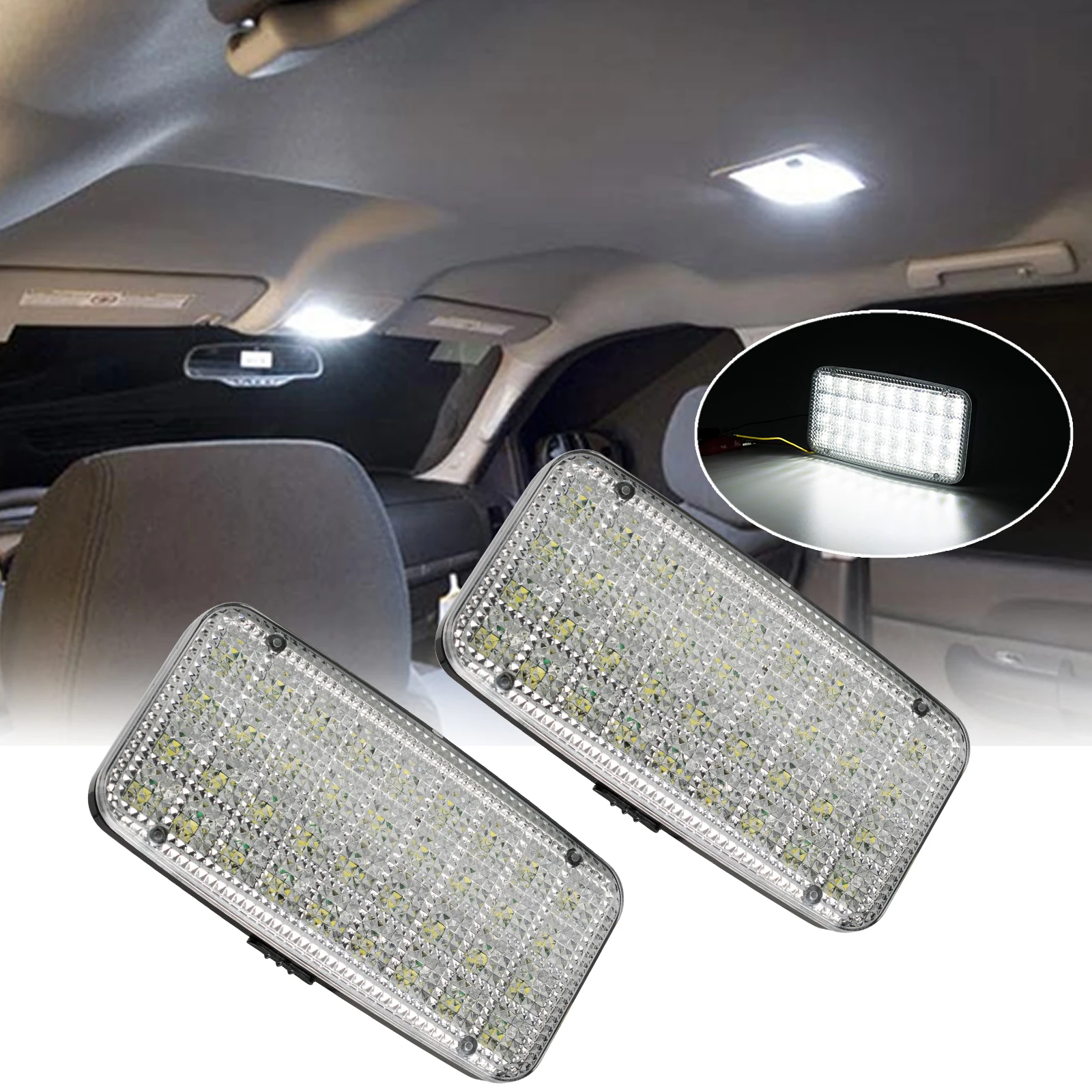 

2X Rectangular 36 SMD Car Dome Roof Light Interior Reading Lamp Cabin Cargo LED Blinker Auto Motorhome Camper Pickup Caravan Bus
