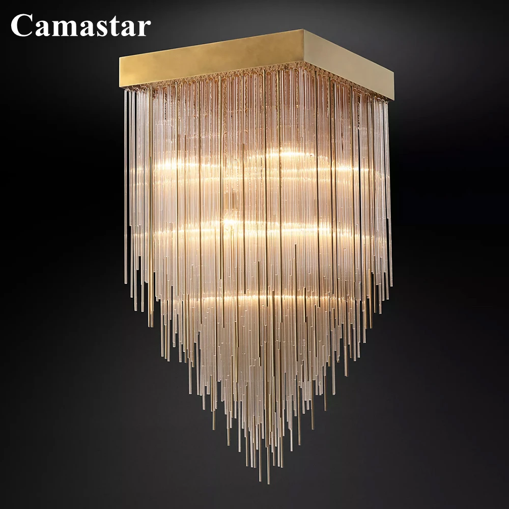 

Cascada Square Flushmount Modern LED Glass Ceiling Chandelier Lighting Luxury Clear Glass Drop Lustre Lamp for Dining Room Foyer