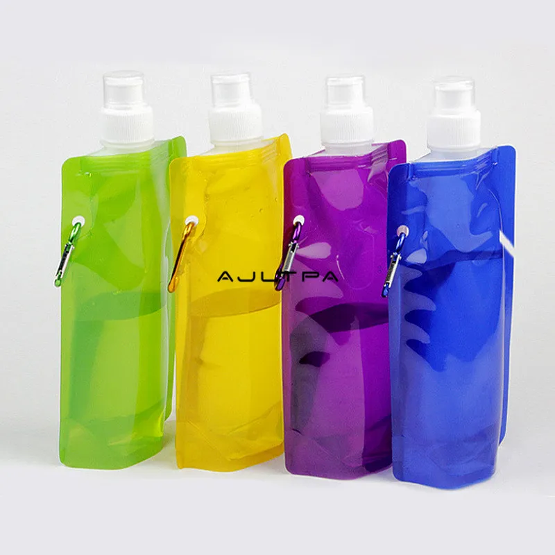 

200Pcs Multi-color 480ml Ultralight Foldable Drink Water Bag Soft Flask Bottle Portable Kettle Outdoor Sports Hiking Water Bag