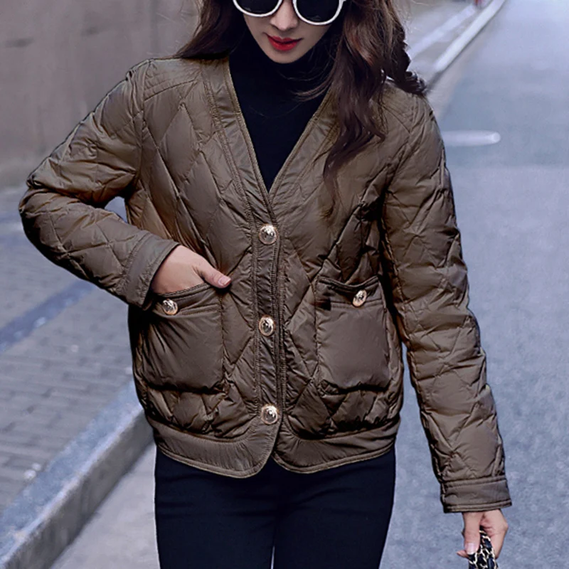 Пуховик женский зимний однобортный ультралегкий пуховик без воротника парка с