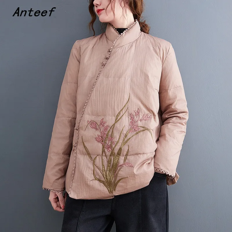 

Женские винтажные куртки Anteef, винтажные Свободные повседневные куртки с хлопковой подкладкой и цветочным принтом на весну и осень, 2021 одежд...