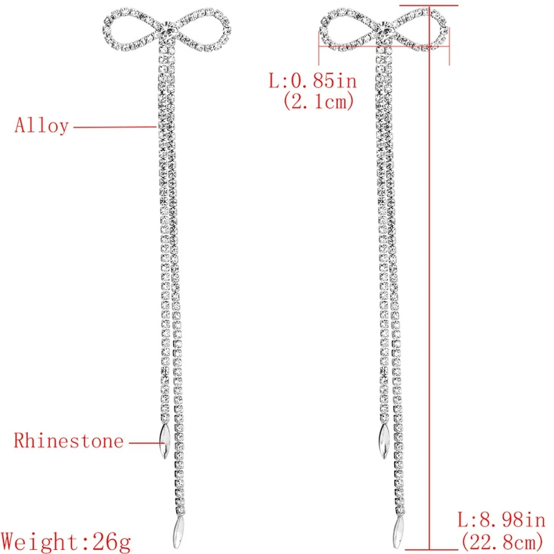 

2020 Trendy Crystal Bowknot Women Dangle Earrings Fashion Bow Long Rhinestone Fringed Earrings Drop Earrings Jewelry Earrings
