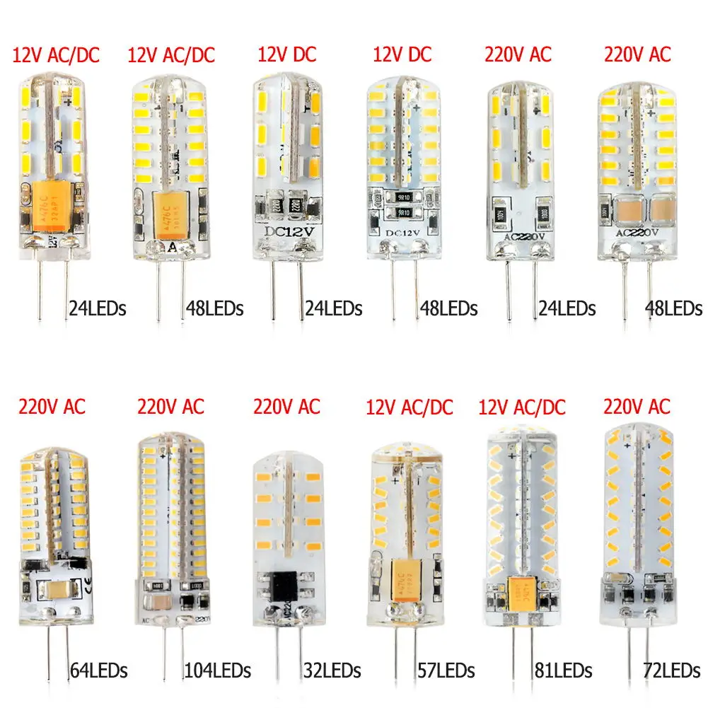 

SMD3014 G4 LED Lamp DC Silicone 3W 3.5W 5W 6W 7W 8W 9W Bulb Halogen Light 24/32/48/57/64/72/81/104 LEDs replace Home Deco