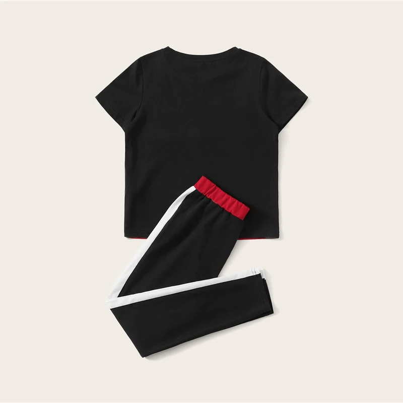 SHEIN Kiddie/укороченный топ с тропическим принтом и байкерские шорты для маленьких девочек, г., летняя одежда без рукавов для активного отдыха обтягивающие комплекты