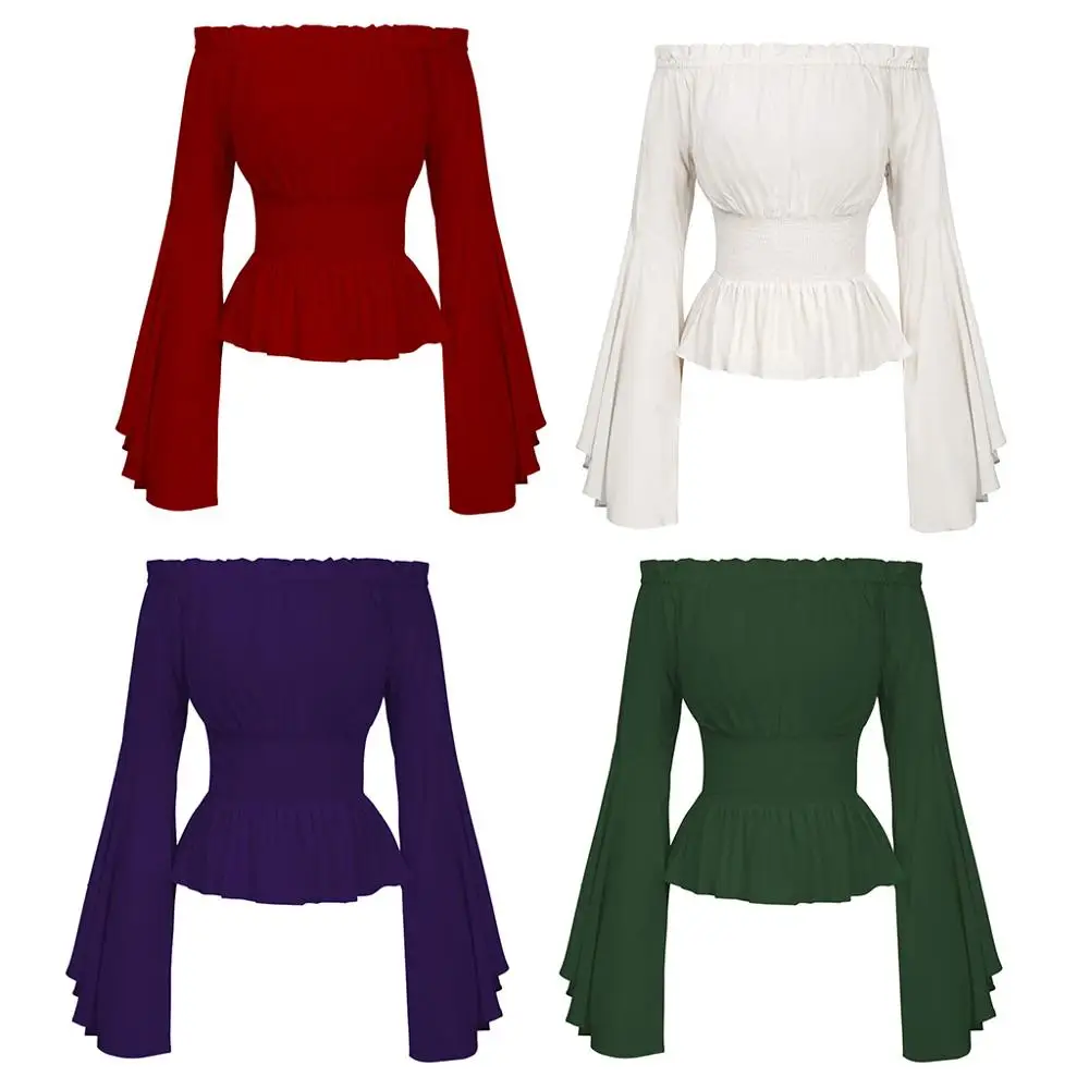 Женская блузка в готическом стиле ренессанс с расклешенными рукавами и оборками