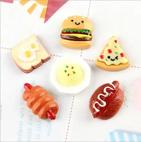 20 шт./лот полимерные Стразы плоские с оборота продуктов гамбургер булочка пиццы