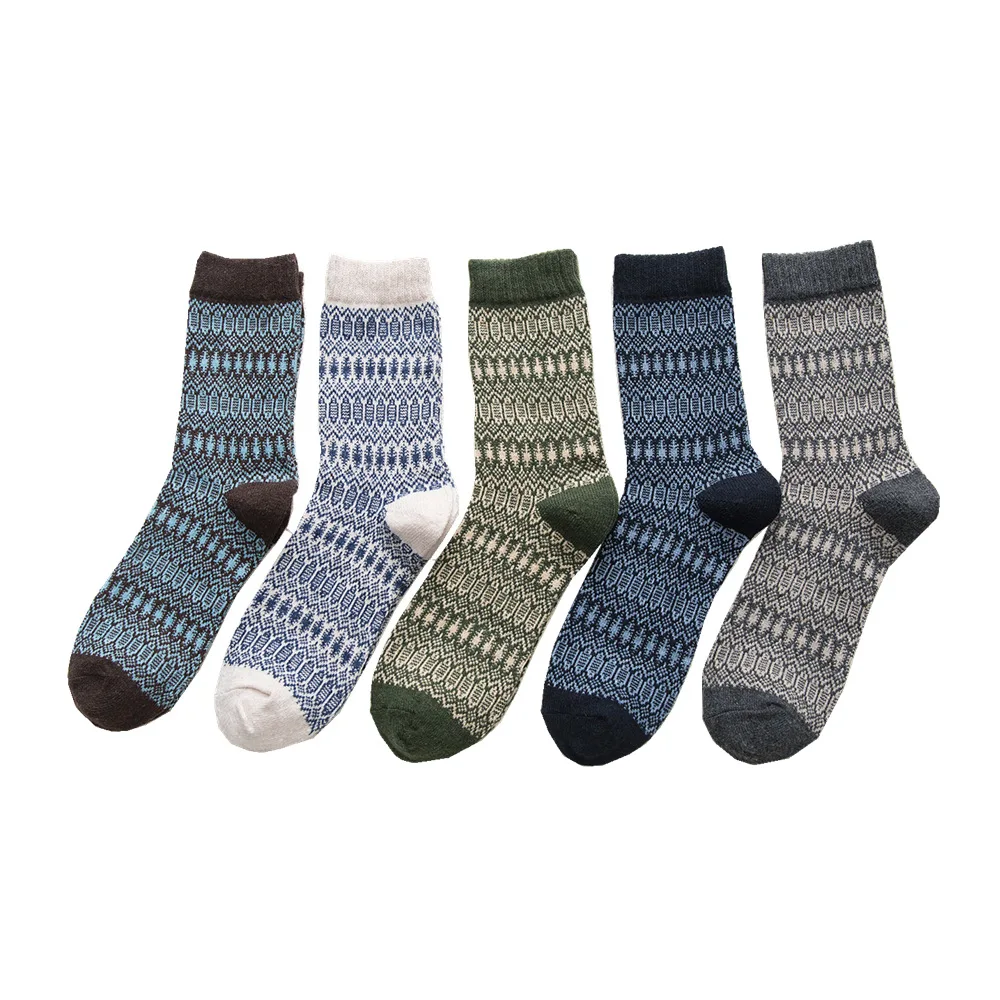 

National Wind Men's Crew Wool Socks Warm and Thickened Small Oval Men's Socks 5 Pairs/set