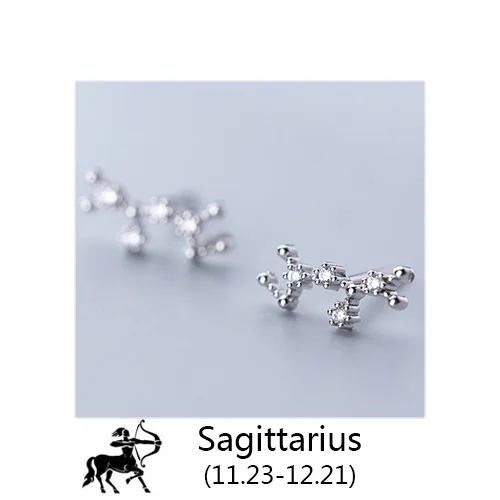 Sagittarius Trustdavis 925 Твердые ювелирные изделия из настоящего стерлингового серебра 12 созвездие серьги гвоздики подарок на день рождения для женщин девочек DA330 - Окраска металла: Sagittarius