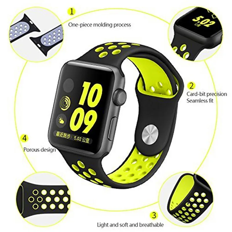 Спортивный силиконовый ремешок для Apple watch 5 4 3 2 1 дышащий браслет ремешок correa Apple watch 42 мм 38 мм для Nike+ iwatch 44 мм 40 мм