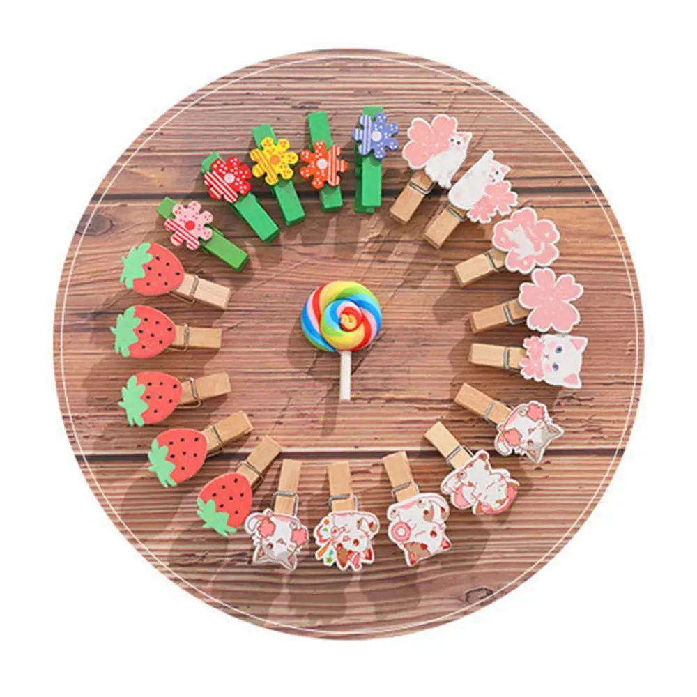 

10Pcs Wooden Clips Lightweight Colorful Cartoon Album Clips Photo Wall Decoration Multi-use Clamps
