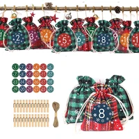 christmas advent calendar plaid cloth bags set christmas drawstring gift bags 24 days hanging countdown calendar candy bags for