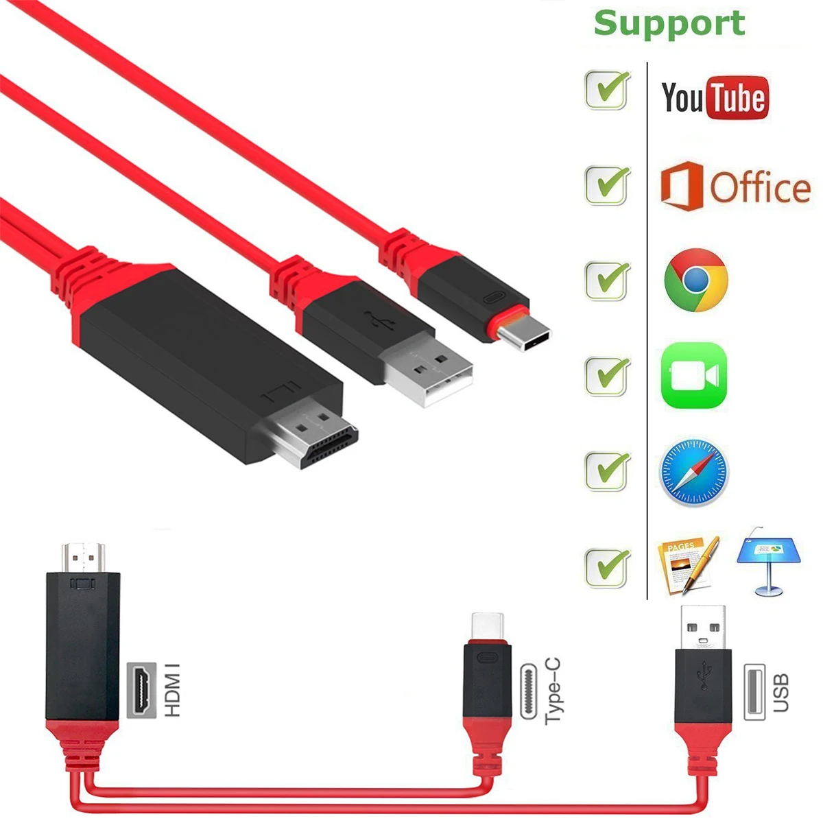SOONHUA Универсальный USB 3 1 Тип C HDMI кабель 5 в 2.4A линия зарядки общественная головка