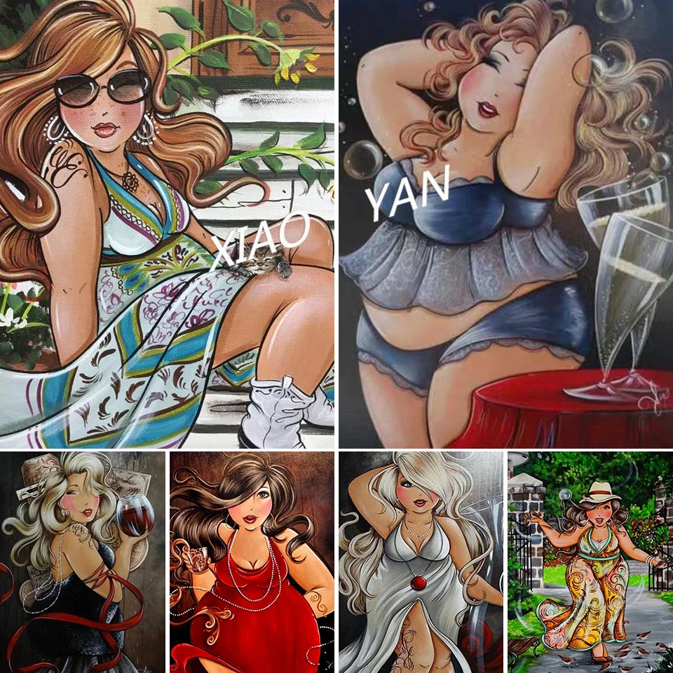 

Алмазная живопись 5D с мультяшным изображением толстых женщин, бриллиантовая картина, красота, сделай сам, алмазная вышивка, аксессуары для ...