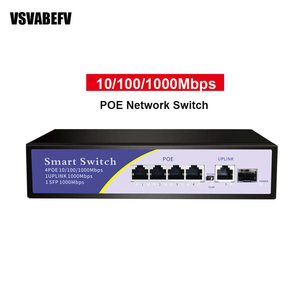 

POE Switch 48V 1000Mbps 6Ports Network Switch Ethernet IEEE 802.3af/at Switch for IP camera/Wireless AP/CCTV With SFP port