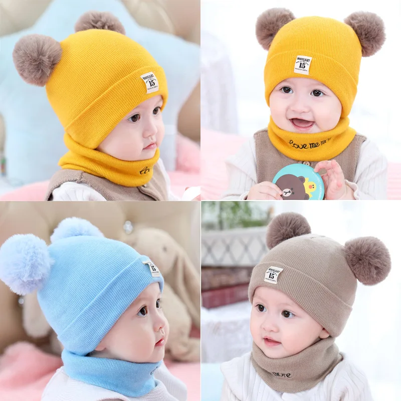 Unisex Kids Plush Hats And Scarf Baby Cap Set Korean lovely Girl Boy Child Winter Earmuffs Hat Warm Suit | Аксессуары для одежды