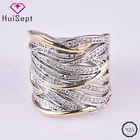 HuiSept кольцо из серебра 925 пробы, двойной цвет, золотой циркон, драгоценный камень, ювелирные изделия, свадебные подарки, украшения, оптовая продажа