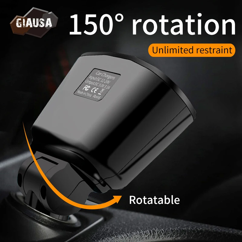 Разветвитель автомобильного прикуривателя GIAUSA для iPhone Samsung HUAWEI Xiaomi QC3.0 2 USB порта