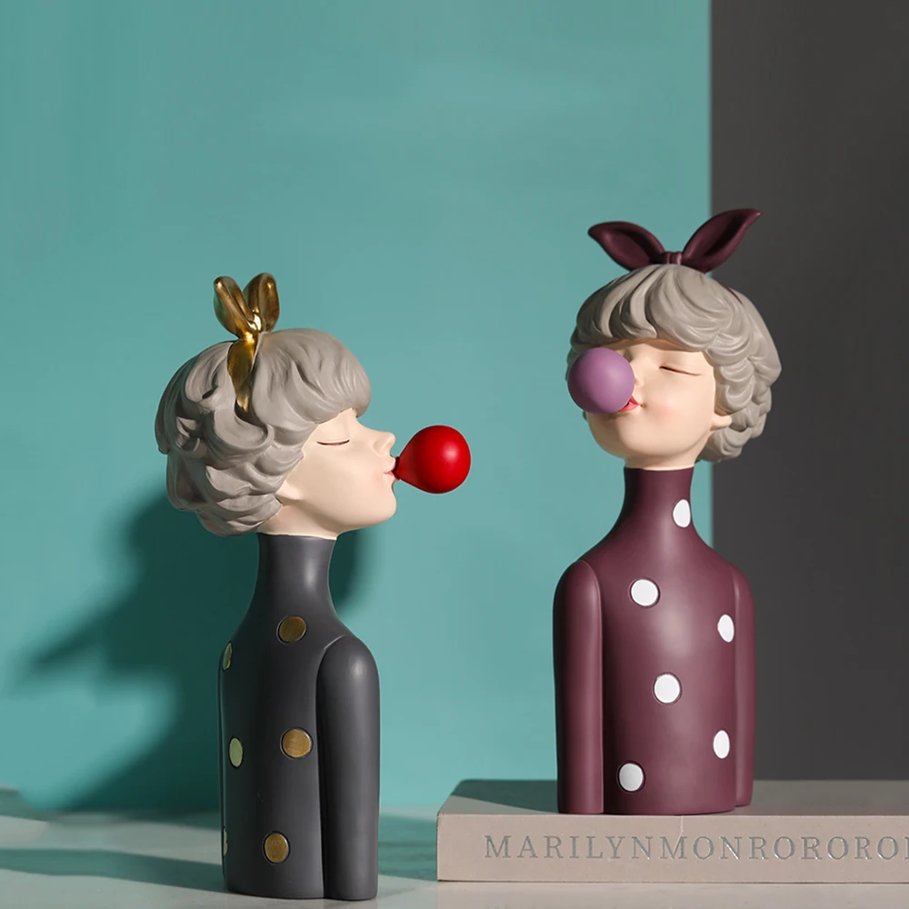 

Nordic Style Home Decor Bubble Girl Resin Decorative Ornaments Living Room Decoration Statues Desk Accessories Birthday Gifts