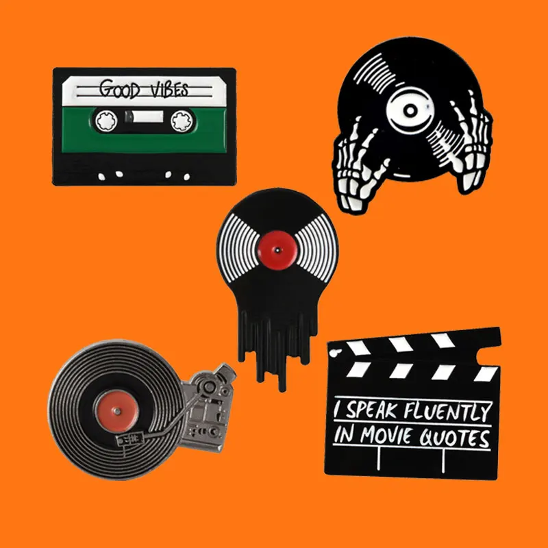 Punk Music Lovers  Enamel Pins Funny Good vibes tape DJ Vinyl Record Player Metal Cartoon Brooch Backpack Lapel Badges Jewelry