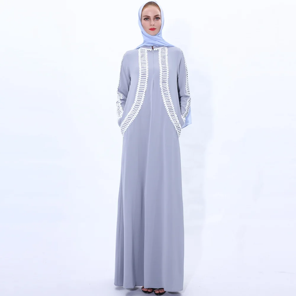 2021 Muslim Spring New Lacy Casual Fashion Temperament Joker Dress Muslim Women's Long Sleeve Dress European Clothing Kuftan