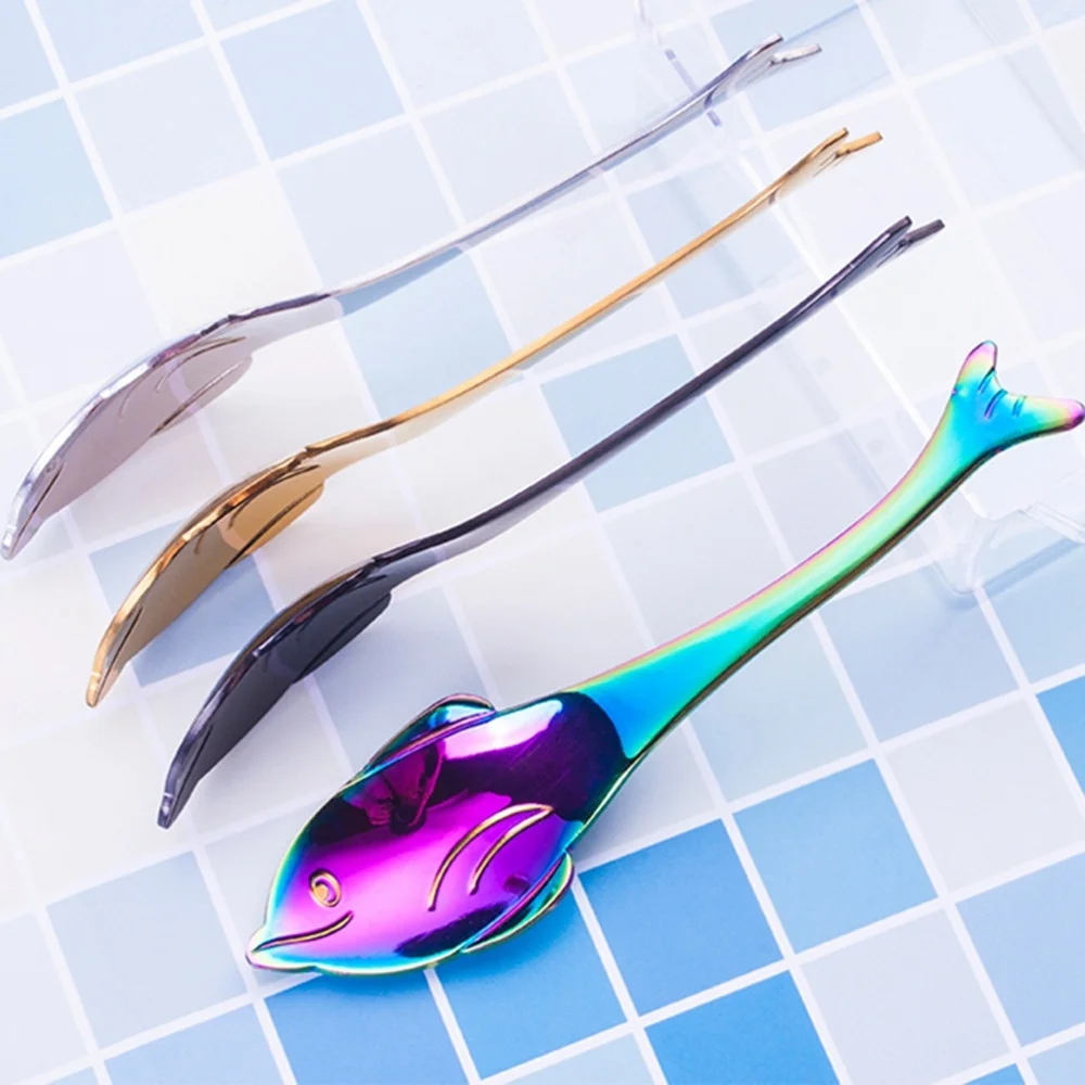 

4PCS Stainless Steel Soup Spoon Cartoon Dolphin Shape Coffee Stirring Spoons