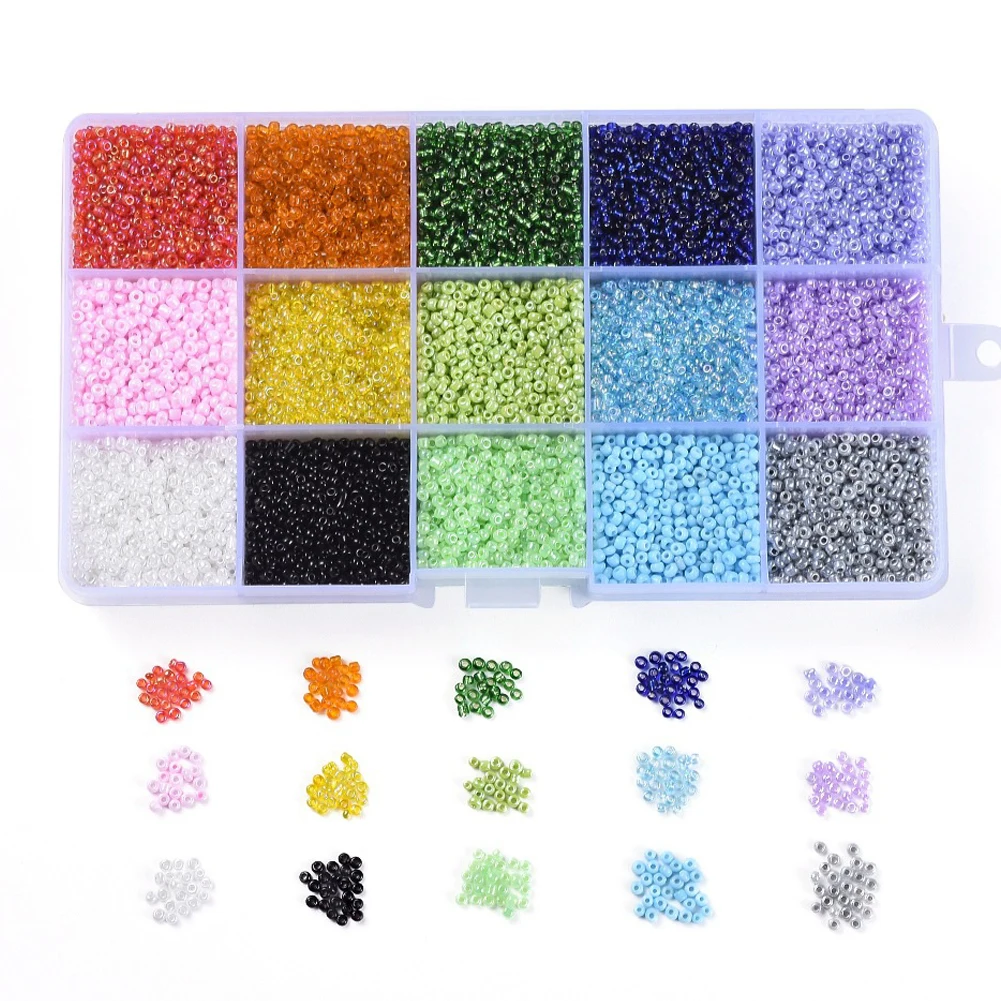 

15 Colors 2/3/4mm Mixed Small Glass Beads for Jewelry Making Kit Components Round Beads Box Set Bracelet Necklace Earrings DIY