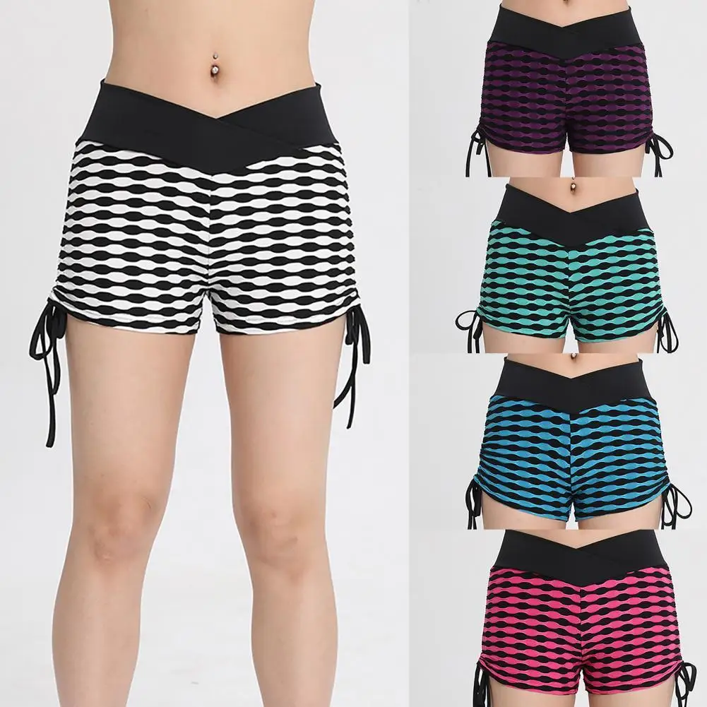

80% Hot Sales!!Sports Shorts High Waist Stripe Jacquard Women Stretchy Butt Lift Short Pants for Yoga