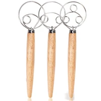 3pcs danish dough whisks mixing whisk tools for kitchen baking wooden handle manual dough mixer