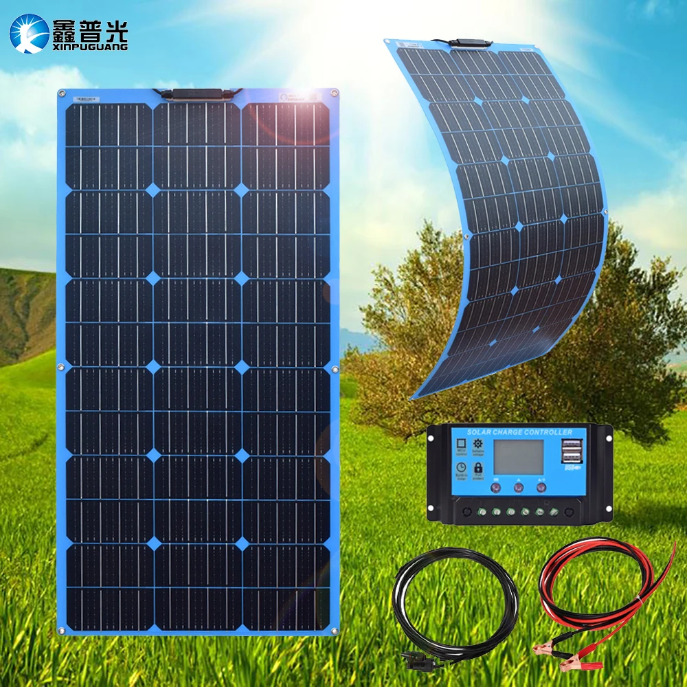 xinpuguang гибкая солнечная батарея панель 100w 12v комплект домашней системы