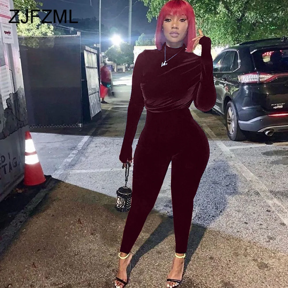 

Однотонные бархатные велюровые комбинезоны, женский комбинезон, модное боди с высоким воротником и длинным рукавом Вечерние НКИ и клуба, ви...