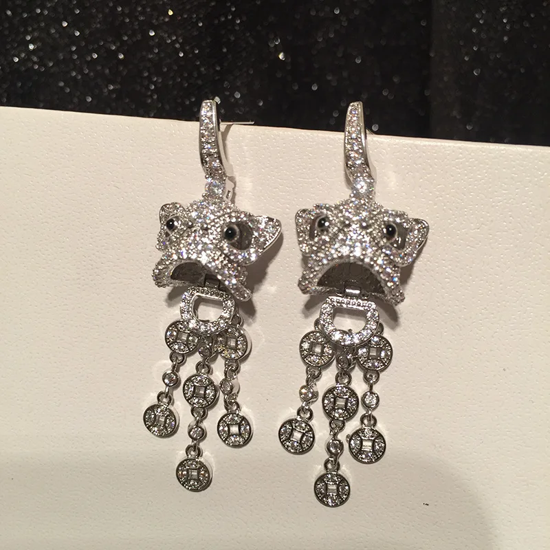 

Linmouge Vintage Chinese Style Long Pendant Dangle Earrigns For Women Unicorn Beast Copper Coin Animal New Year Jewelry GE55