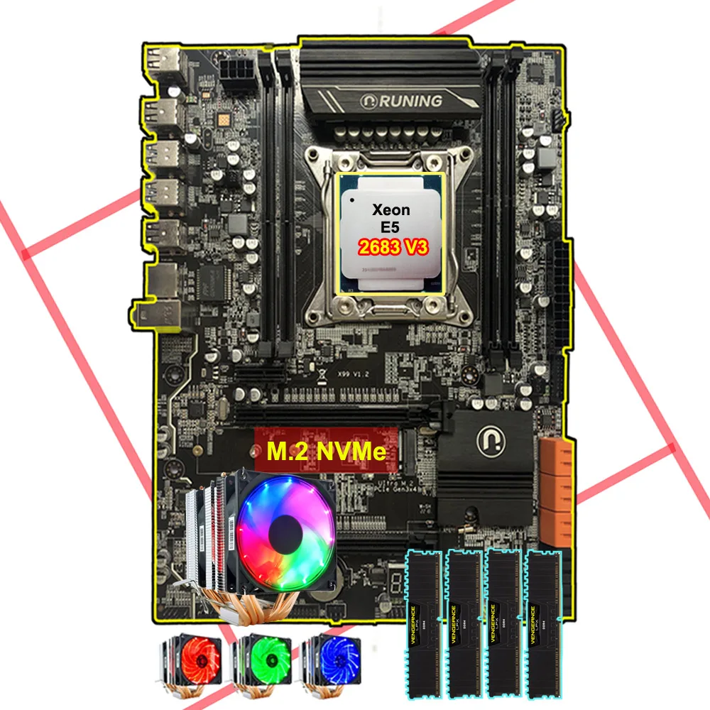 Runing X99 LGA2011 3 материнская плата с комбинированной скоростью M.2 NVMe слот ЦП Intel Xeon 2683 V3