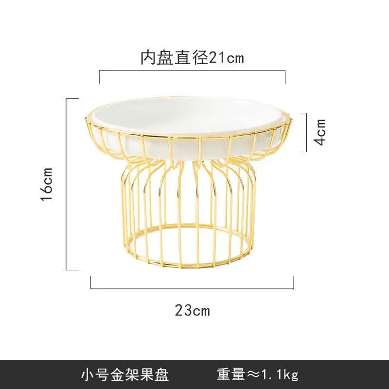 

High Foot Metal Fruit Plate Round Ceramics Dessert Cake Stand with Partition Home Use Multi Grid Dried Fruit Snack Tray Wobble