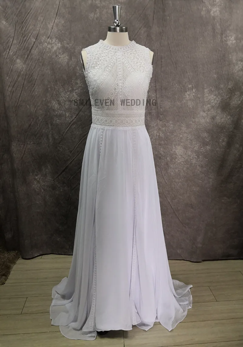 Кружевное свадебное платье Smileven шифоновое с открытой спиной трапециевидной
