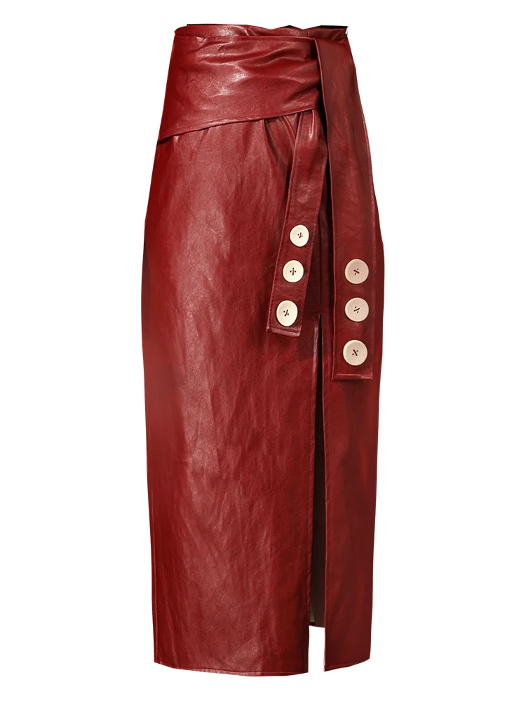 Pu leather skirt skirt skirt women's spring and autumn long knee-length 2021new split high waist temperament bag hip skirt.