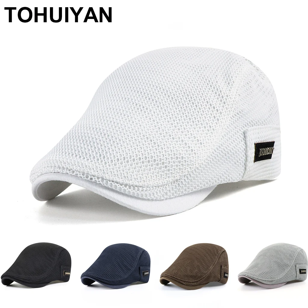 2021 New Summer Mens Hats Breathable Mesh Newsboy Caps Outdoor Gorro Hombre Boina Golf Hat Fashion Solid Flat Cap For Women | Аксессуары