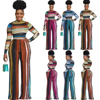 womens suit autumn fashion new loose multi color straight waist gradient striped casual two piece suit