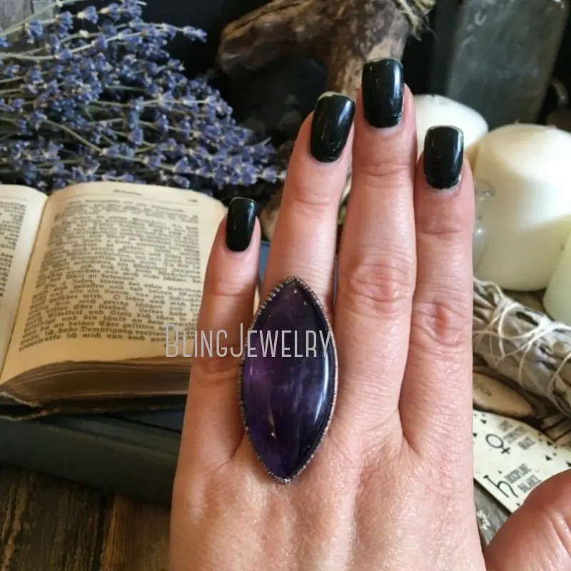 

RM39996 Large Crystal Amethyst Ring Big Size Amethyst Copper Unique Statement Witchy Ring Natural Stone Purple Stone