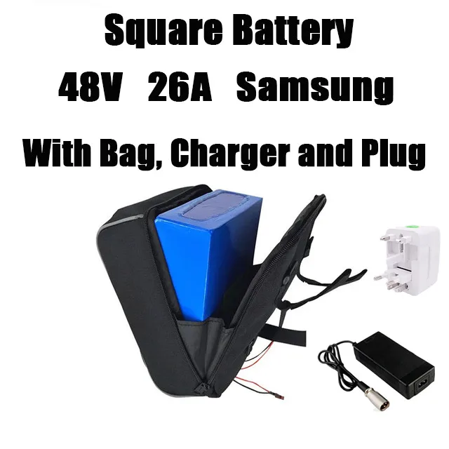 48v 20ah квадратная аккумуляторная батарея, литиевая велосипедная батарея 36v 48 вольт, аккумуляторы с квадратной верхней трубкой, сумка для хранения батарей для горного велосипеда - Цвет: 4826 SAM bag charger