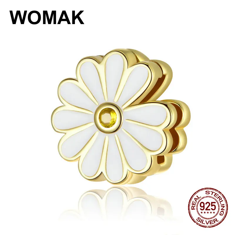 WOMAK 100% Стерлинговое Серебро 925 пробы подвеска Маргаритка Золотая эмаль круглые