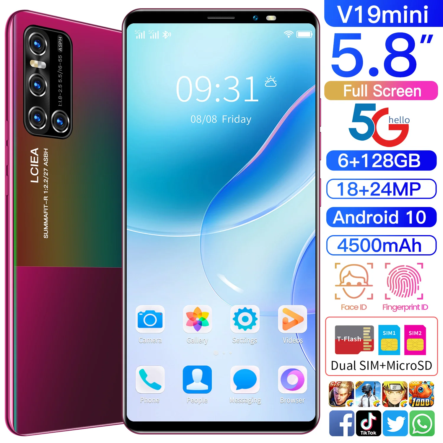 Смартфон глобальная версия V19MINI экран 5 8 дюйма 6 + 128 ГБ Andriod 10 дешёвый сканер