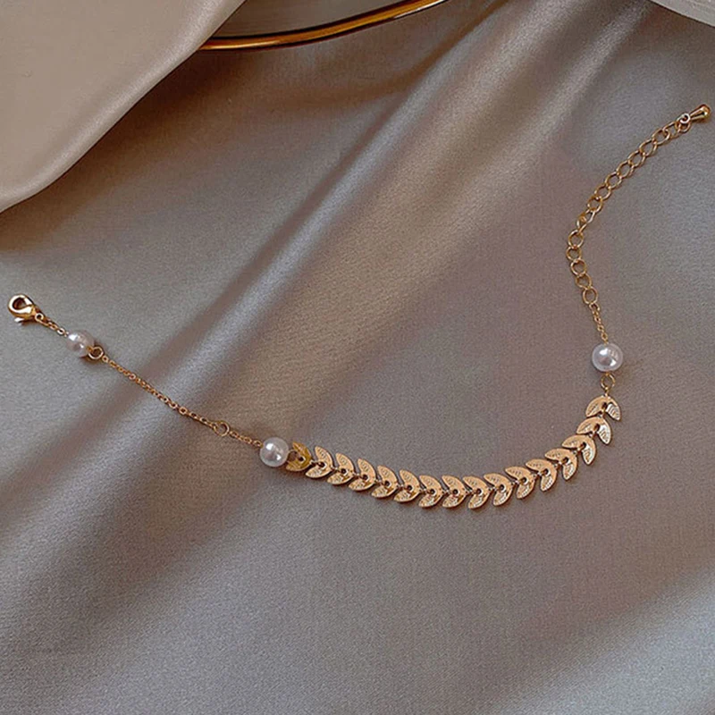 

Super Fairy Imitation Pearl Pendant Bracelet Cold Wind Wheat Ear Asymmetric Chain Adjustable Bracelet Female